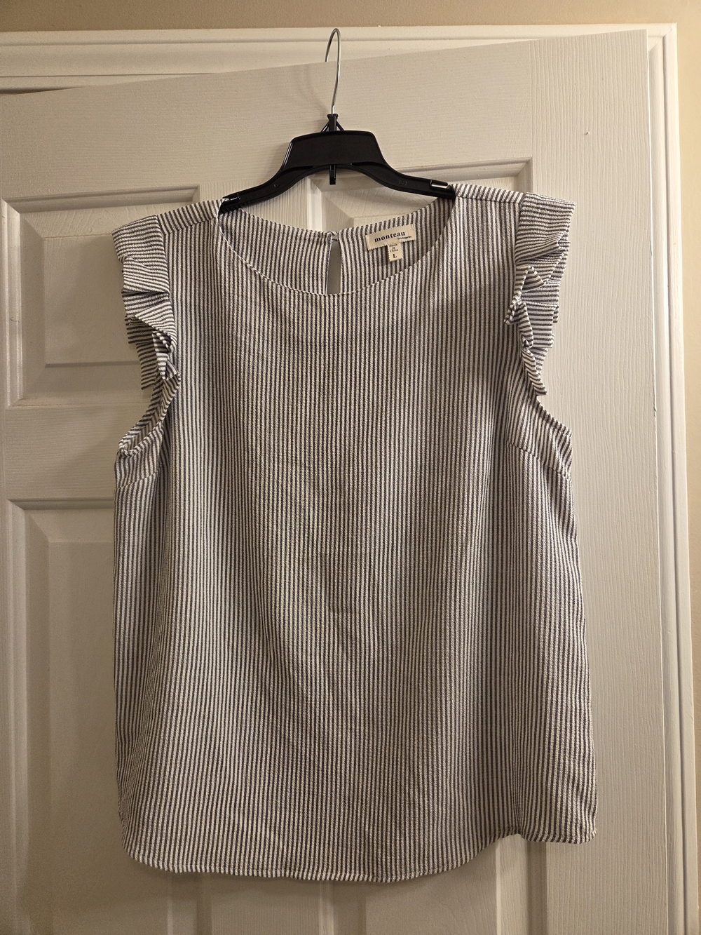 Monteau Striped Sleeveless Top - Navy & White